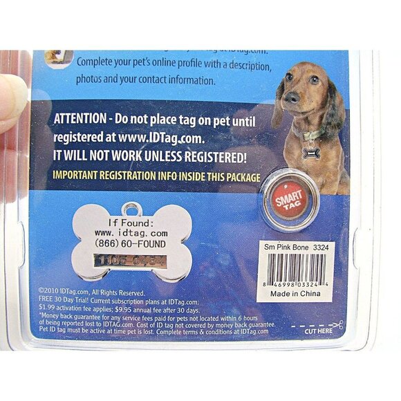 Smart Tag Pet ID Small Pink Bone Enamel EAlert Service Find Your Pet Fast - Picture 3 of 8